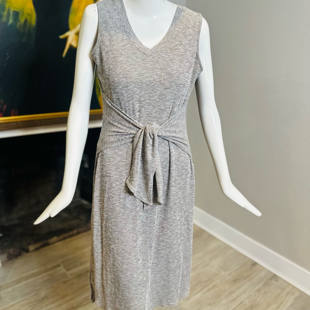H by Halston Tie Front Rib Knit Midi Dress